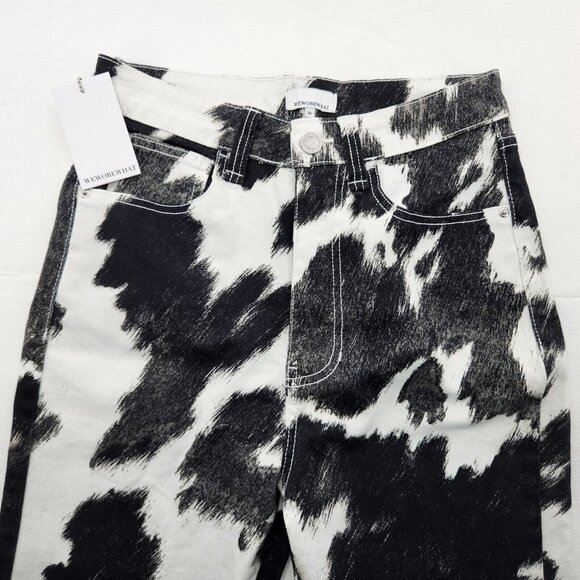 We Wore What Cow Print Black and White Stiletto Slit Jeans SIZE 25 - Picture 2 of 8